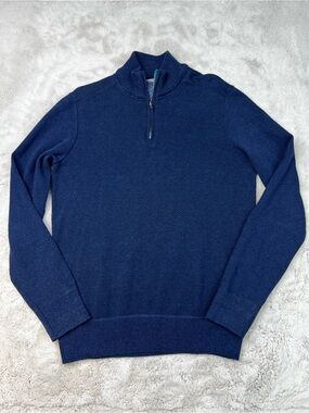 Robert Graham 1/4 Zip Sweater Mens Size Medium Blue Knit Cotton